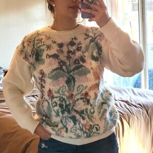 Michelle Stuart Vintage 90s Cottagecore Mohair Wool Knit Pullover Sweater M